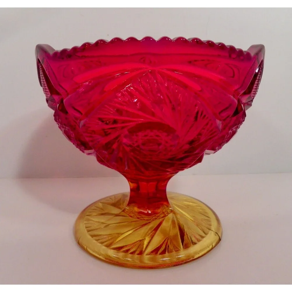 Ruby Red Amberina Compote Kemple Glass‎ SUNBURST Candy Dish